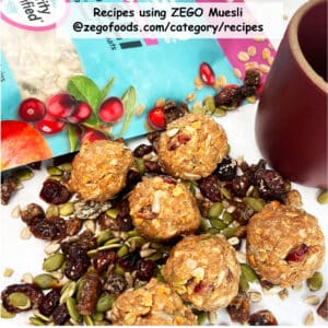 Protein balls made with ZEGO's Apple Cranberry Muesli