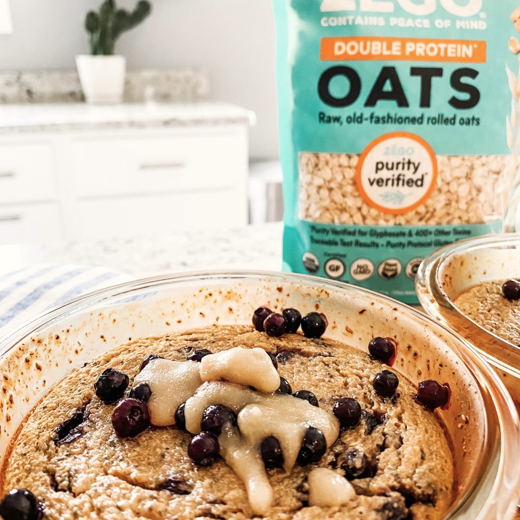 ZEGO Double Protein Oats are the base for these delicious Lemon Blueberry Poppy Seed Baked Oats.