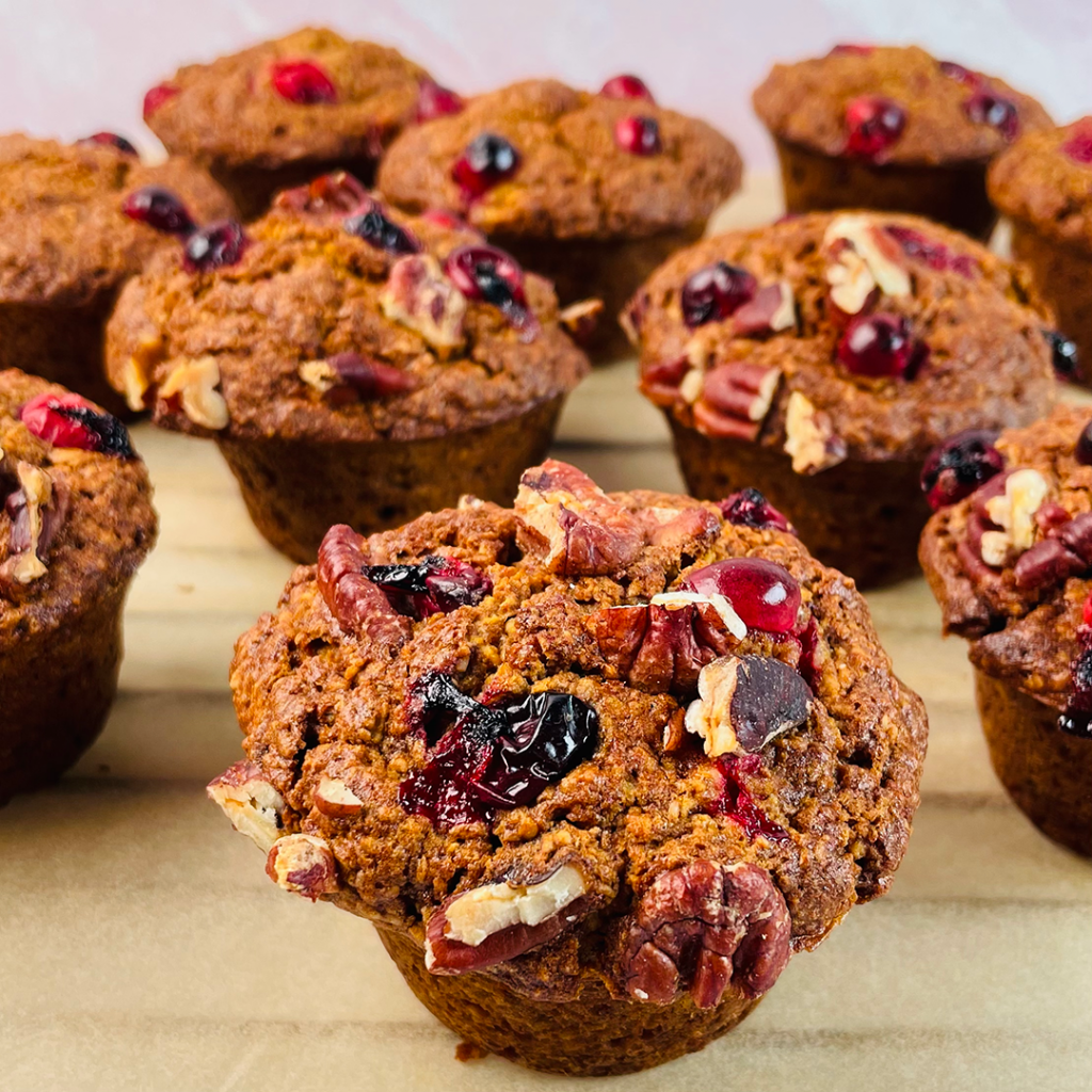 cranberry pecan protein muffins
