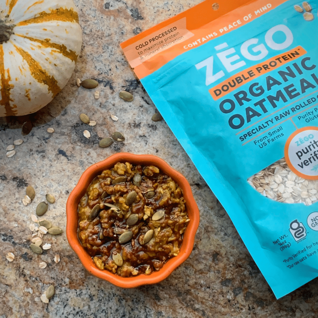 One bowl of Anti-Inflammatory Turmeric Pumpkin Oats with ZEGO Double Protein Oats