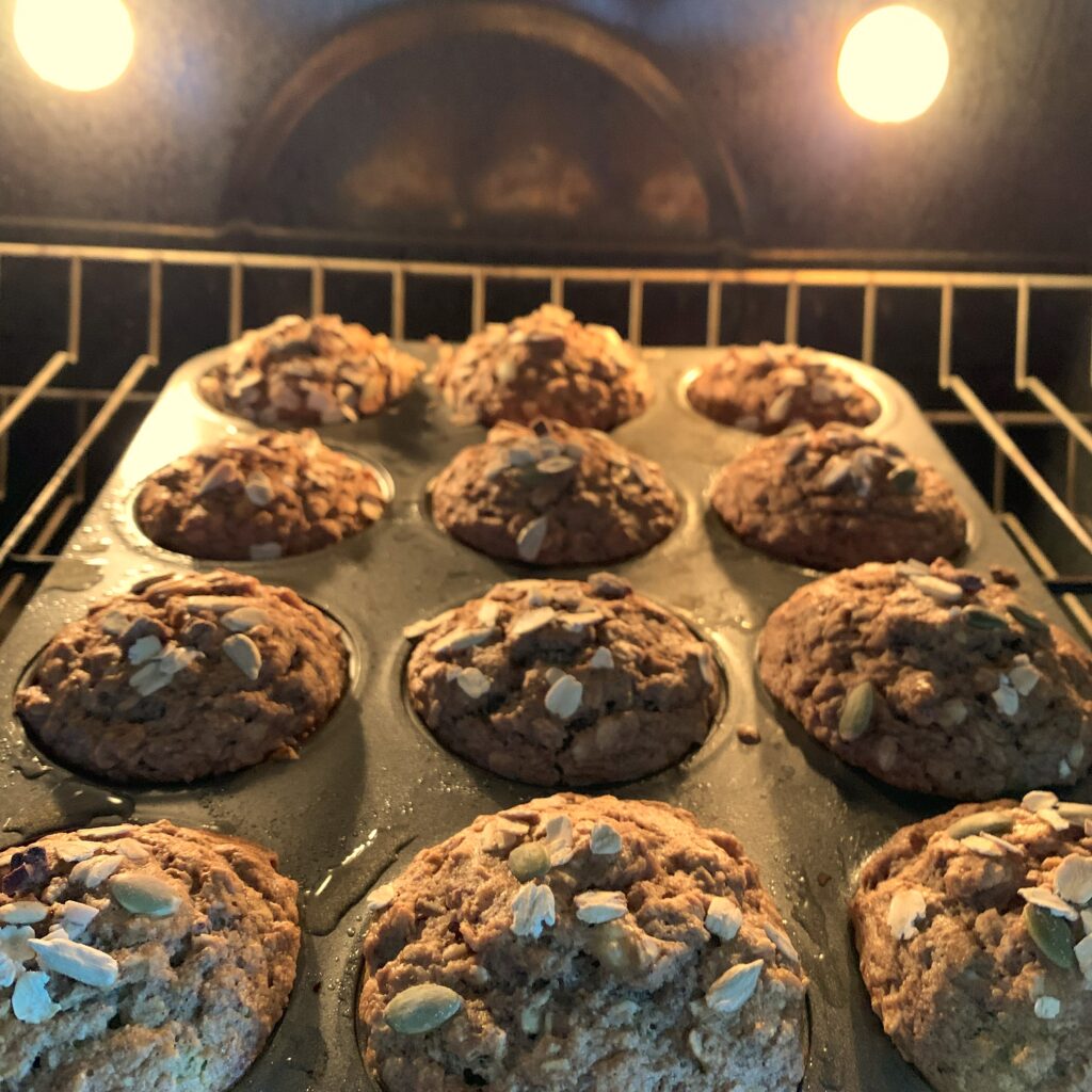 Gluten-Free Banana Oat Muffins Baking in the Oven