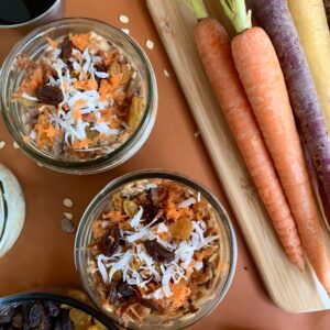 Two mason jars of gluten-free carrot cake overnight oats